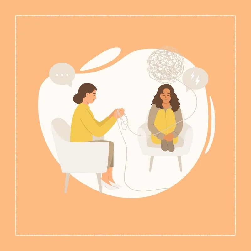 Ilustração de sessão de psicoterapia para adultos