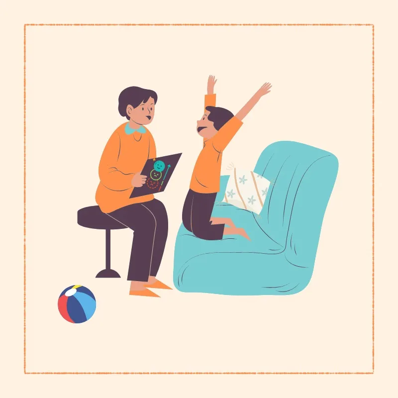 Ilustração de psicóloga com criança